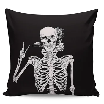 

Human Skeleton Rose Flower Black Cute Double-sided Plush Pillow Case Office Sofa Cushion Cover Simple Pillowcase