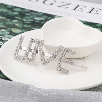

1 Pcs Korea Rhinestone Letter Hair Clips Barrette Girls Love Exaggeration Alloy Hair Clip For Women Hairpin Hair Accessories