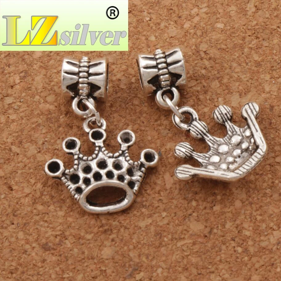 Crown Big Hole Beads 100PCS Zinc Alloy Dangle Fit European Bracelets B302 27.4x18mm