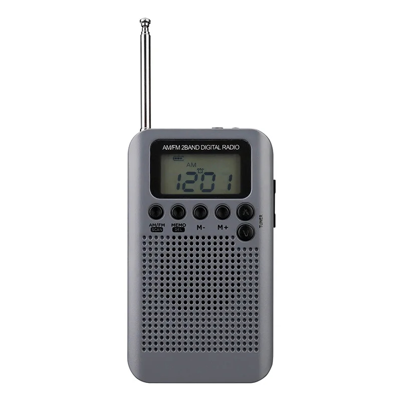 Grey ABKT-Mini Lcd цифровой FM/AM радио динамик с будильником и функцией отображения времени 3,5 мм разъем для наушников и кабель для зарядки - Цвет: Grey