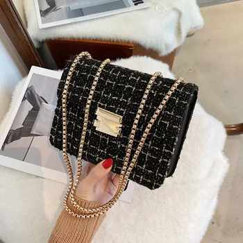 

Small Chain Pu Leather Crossbody Bags for Women Winter Designer Wild Plaid Shoulder Handbags Female Fashion Trend Bag
