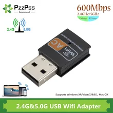 

PzzPss USB WiFi Adapter 600Mbps 2.4GHz 5GHz WiFi Antenna Dual Band 802.11b/n/g/ac Mini Wireless Computer Network Card Receiver