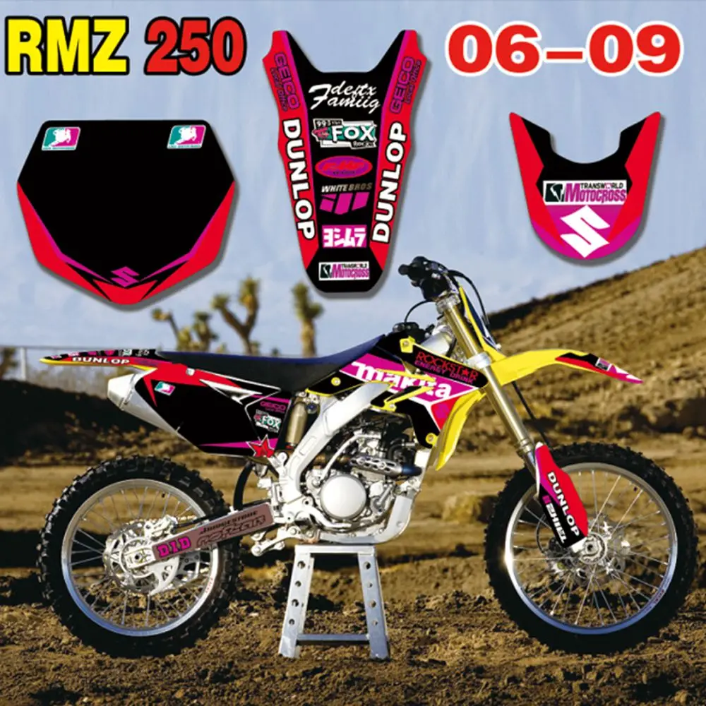 

New Full Graphics Decals Stickers Custom Number Name Glossy Bright Stickers Waterproof for Suzuki RMZ250 2006-2009