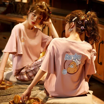 

Pajamas WOMEN'S Suit Summer Pure Cotton Short Sleeve Capri Shorts Korean-style Large Size Casual Thin Tracksuit Piece Summer