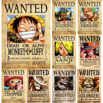 A3 y A4 Anime nuevo cartel de una pieza Luffy cartel Zoro Nami Franky Boa derecho adhesivo papel Kraft clásico decoración de la pared
