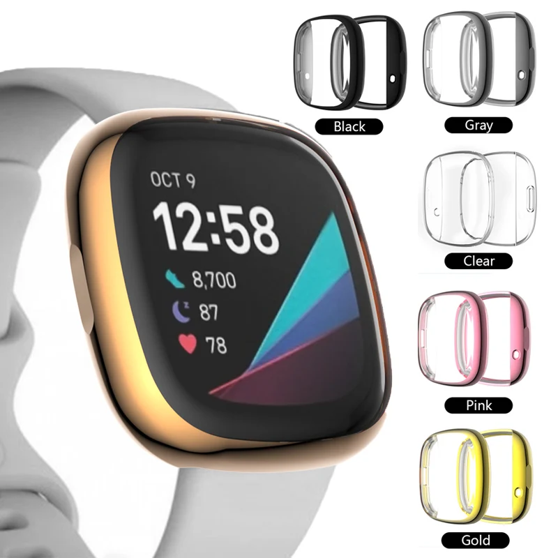 

Plating TPU Protector Case for Fitbit Versa 3 Watch case Anti-fall Full Screen Protective Cover for Fitbit Sense Smart Watch