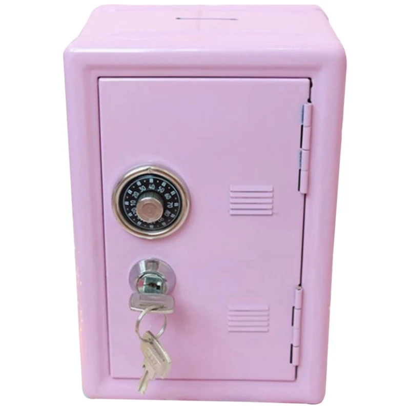 RISE-Kids Money Banks, Mini Money Box Gift Safe Case Password with Key Metal Money Box Storage Bedroom Locker Home Ornament