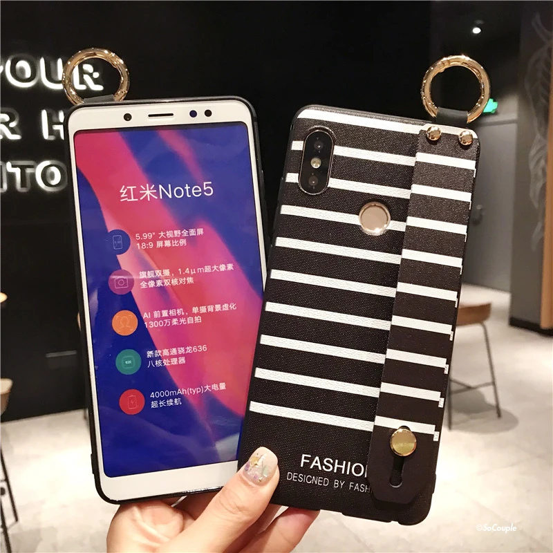 SoCouple For Xiaomi Redmi Note 5 Case Stripe Pattern Soft Silicone Cover Phone Holder Wrist Strap Case For Note 5 5 (8)
