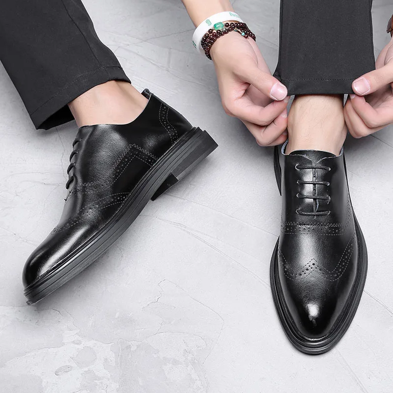 Genuine Leather Dress Men Shoes Lace Up Italy Retro Business Wedding Formal Flats Shoes For Men