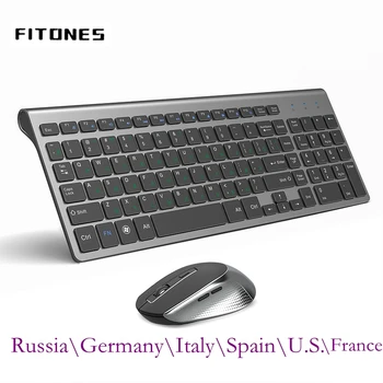 Teclado inalámbrico portátil ultradelgado de 2,4 GHz, Mouse de tamaño completo de 2400 DPI, diseño de Rusia/España/EE. UU./Francia/Italia/Alemania, negro
