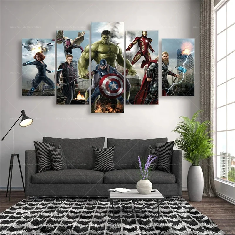 Супергероев Marvel фильм 5 шт. холст картины и печати Мстители киноплакат Железный