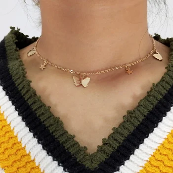 

Hot Sale Small Butterfly Stars Chain Necklaces for Women Gold Silver Color Clavicle Chain Necklaces Jewelry Accessories