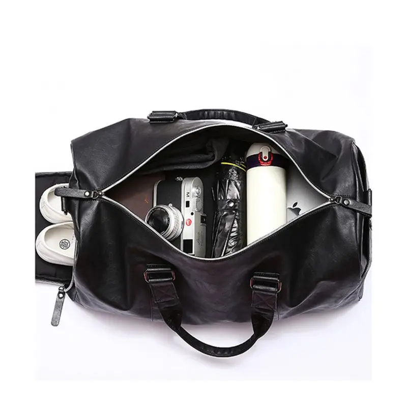 Weysfor Leather Travel Luggage Shoulder Bag Big Sports Gym Bag Men Training Tas for Shoes Lady Fitness Yoga Black Sport Handbags