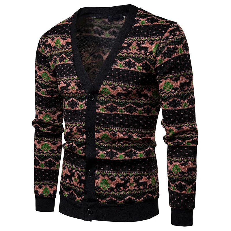 Autumn Casual Sweaters Cardigan Male Smart Fashion Slim Windproof New Bottoming shirts Homme Men Printed Sweater MOOWNUC 2019 | Мужская