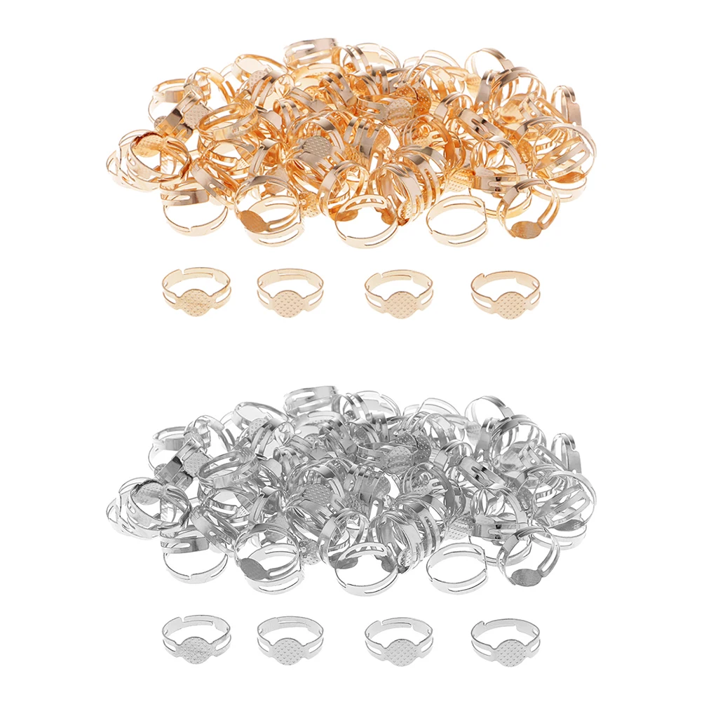 100 шт серебряное золото Регулируемая основа для кольца заготовки 8 мм кабошоны ободок оправы-заготовки ювелирных изделий Аксессуары