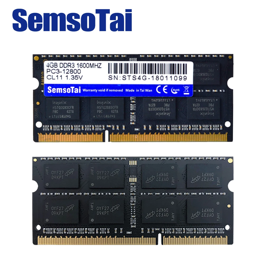 

SemsoTai ram ddr3 4gb 1600MHz Memory PC3-12800 CL=11 1.35v 204Pin 0~85 degrees Lifetime warranty for laptop memoria ram ddr 3 4g