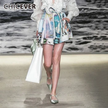 

CHICVER Casual Print Short Pant For Women High Waist Lace Up Hit Color Ruched Spring Shorts Female Fashion Clothes 2020 New