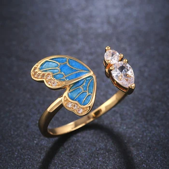 

Huitan New Trendy Gold Color Butterfly Female Adjustable Opening Rings Wedding Anniversary Birthday Gift Fashion Women Jewelry