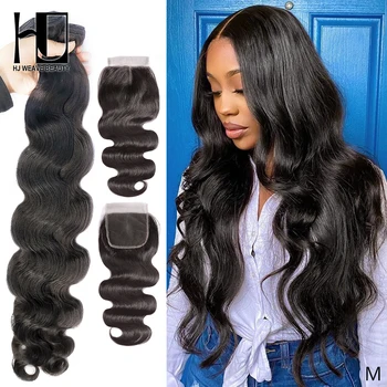 

Body Wave Bundles With Closure 100% Real Brazilian Hair Weave Bundles With Closure Double Drawn Remy Human Hair Extension
