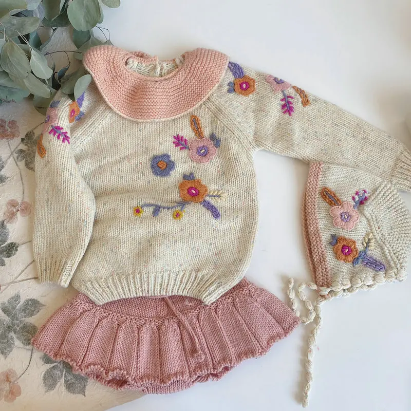 Kids Wool Sweaters Kalinka Brand New Spring Girls Flower Embroidery Knit Sweaters Pullover Baby Child Fashion Clothes Outwear Baby Clothing Set cheap