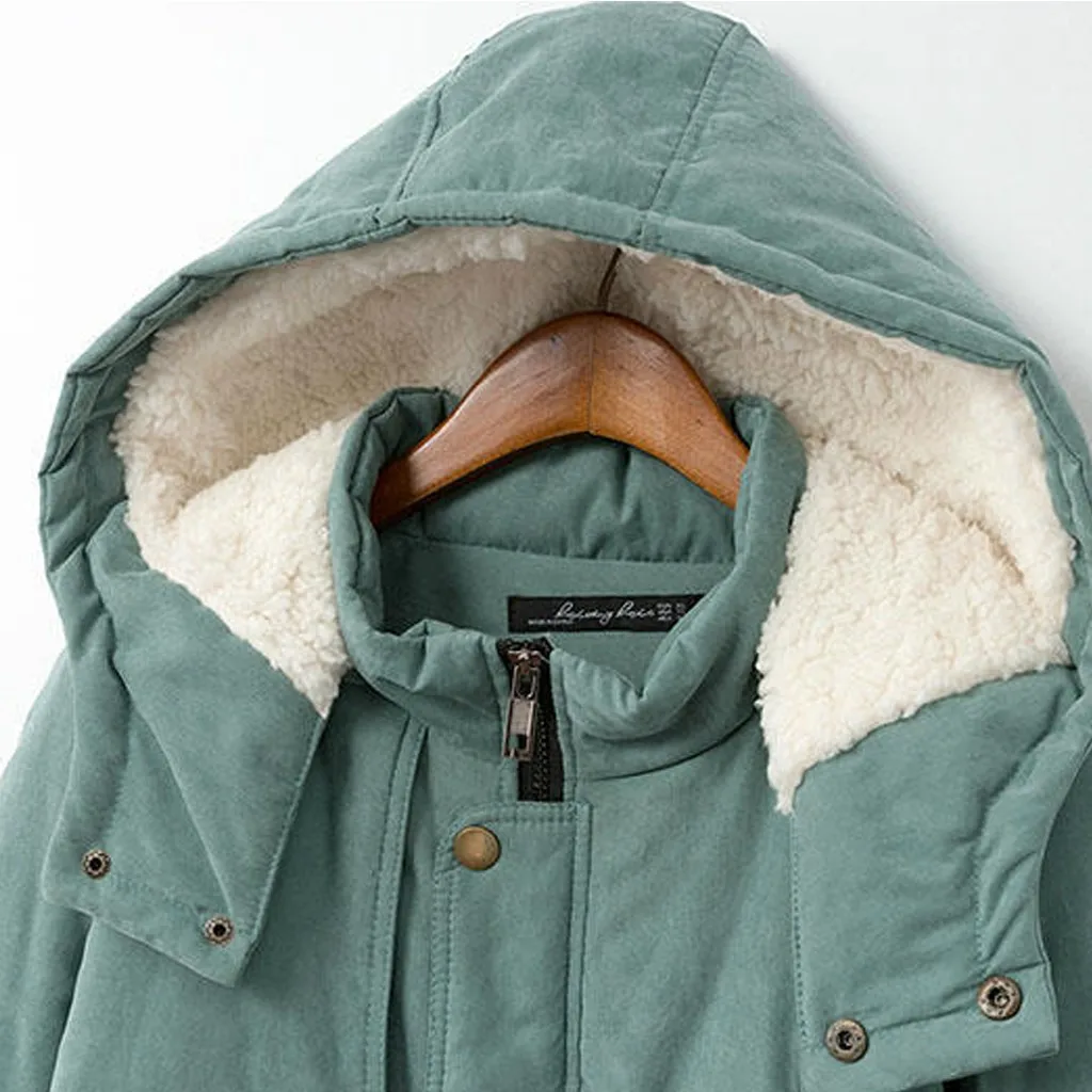 JAYCOSIN/женское пальто большого размера, модное зимнее теплое пальто на молнии с карманами, пальто с капюшоном и длинными рукавами, верхняя одежда