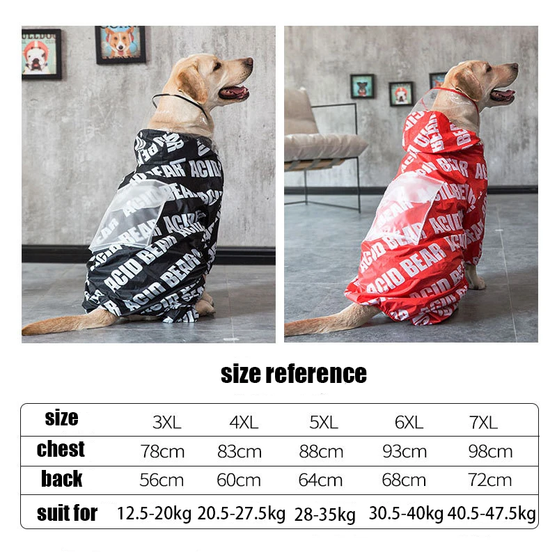 Large Dog Stylish Outdoor Raincoat With Hood Waterproof Windproof Rain Jumpsuit For Big Medium Dogs Golden Retriever Samoyed