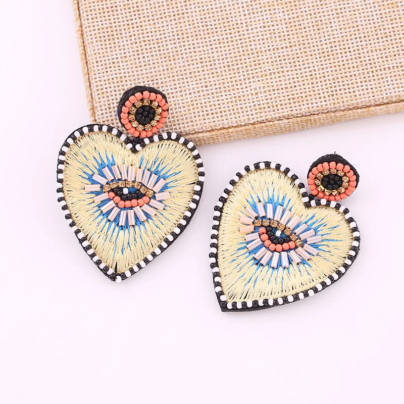 Bohemian Multicolor Acrylic Lovery Heart Dangle Earring For Women Trendy Rhinestone Abalone Shell Statement Wedding Jewelry Boho