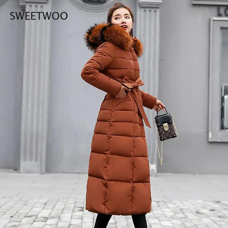 Winter Coats Women Down Jackets 2021 Long Slim Solid Color Coat Female Jackets Outerwears Woman Parkas Clothes Zip Fur Collar