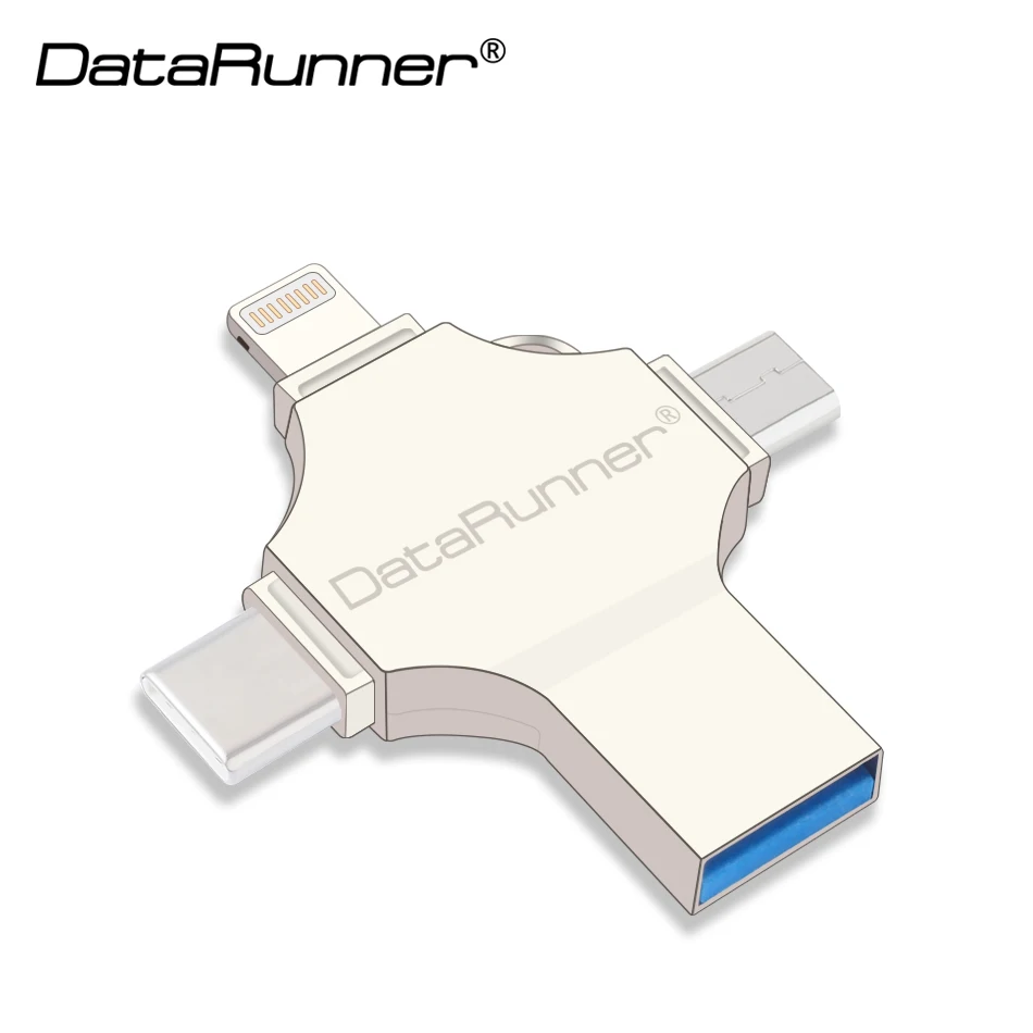 DataRunner 128 ГБ USB флеш-накопитель OTG 4 в 1 iOS/Micro usb/type C/USB 3,0 флеш-накопитель 16 ГБ 32 ГБ 64 ГБ Флешка USB флешка флэш-диск