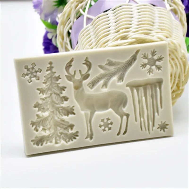 Cake Mold Elk Christmas Tree Snowflake Deer Fondant Dessert Ice Cube Candy Chocolate Silicone mold | Дом и сад