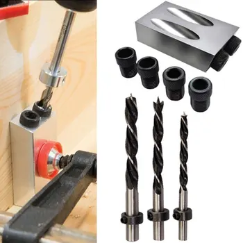 

15 Angle Blue Oblique Hole 14pcs Locator Holes Guide Positioner 6/8/10mm Drilling Bits Jig Clamp Carpentry Tools Pocket Hole