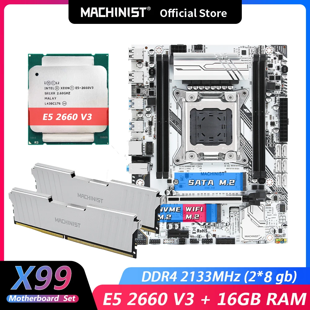 Machinist X99 материнская плата с процессором Xeon E5 2660 V3 2 шт. * 8 ГБ = 16 Гб DDR4 2133 МГц ОЗУ