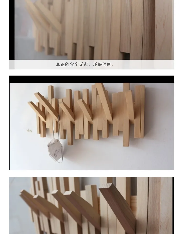 Creative Natural wood hooks wall coat hanger coat rack clothes hanger American family wall type pianos row hook Storage Hanger