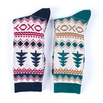 

2 Pairs Mens Harajuku Cotton Crew Socks Stripes Ethnic Pine Tree Print Hosiery