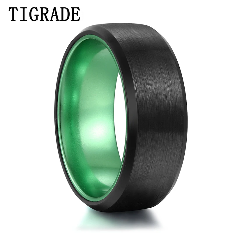 Green Tigrade, мужское модное кольцо, вольфрам, карбид, черный, палец, для свадьбы, зеленый/красный, внутри, 8 мм, на заказ, anillo hombre, anel masculino - Цвет основного камня: Green