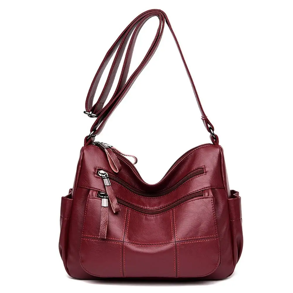 

Women Fashion Solid Color Multi Pockets Faux Leather Shoulder Bag Travel Crossbody Tote Bags