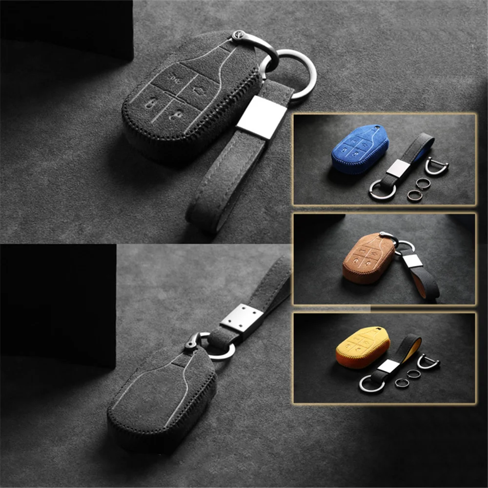 

Suede Leather Car Remote Key Case Cover Shell Holder Shell Fob Keychain Fit For Maserati Quattroporte Ghibli Levante Accessories