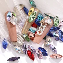 

5x10mm 10Pcs Horse Eye Shape Nail Jewelry Glass Rhinestones Flatback Diamond Nails Charm 2022 Glass Beads Strass Nail Art Stones