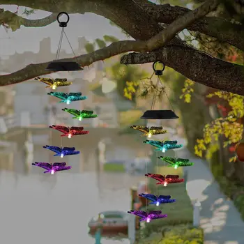 

LED Solar Wind Chime Light Butterfly Style Waterproof Garden Garland Hanging Lights Christmas Holiday Outdoor Solar Lamp Decor