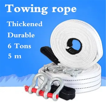 

6 Tons 5 Meter Towing Rope Tow Cable Van Pulling Rope Towing Pull Rope Strap Hooks SUV Off-road Vehicle Road Recovery