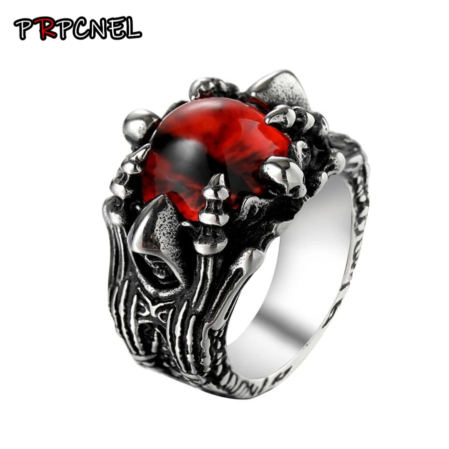 

Size 7-13 Wizard Skull Male Finger Rings Europe Halloween Devil's Eye Stainless steel Fashion Men Signet Anel Anillos Anelli