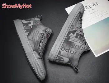

ShowMyHot Men's Zapatillas Hombre Casual Shoes Man's New Fashion Denim Canvas Shoes High-Top Sneakers Breathable Male Footwear