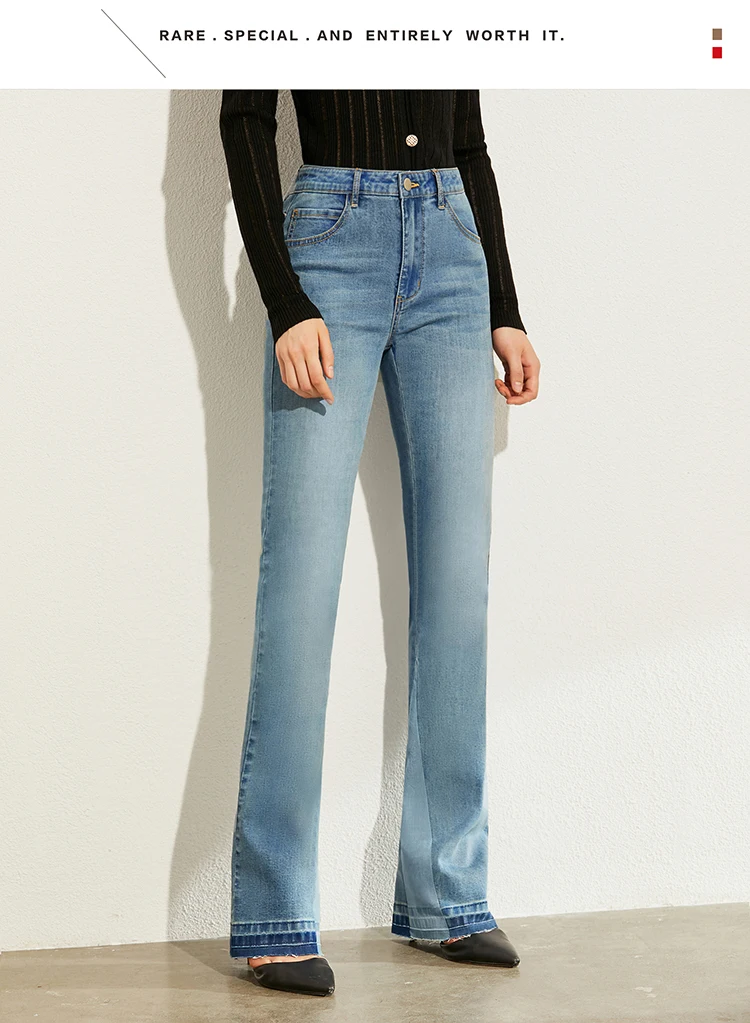 AMII Minimalism Summer Autumn Fashion Spliced Flare Women jeans Causal Cotton High Waist Ankel-length Female Jeans 12030139