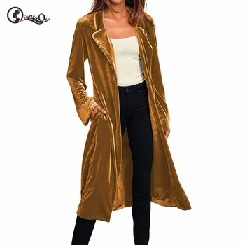 

Autumn Winter Coat Cardigans Women Trench Long Coat Female Sashes Outwear Coat Velvet Long Cardigan Trench