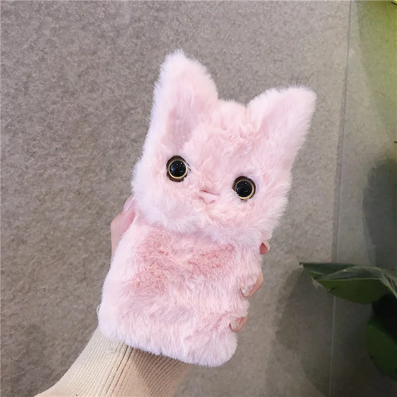 

Fluffy Fur Cat camera flip Silicone cover for Xiaomi Mi A3 POCO X3 Case warm kitty Plush houses Redmi Note 4X 5 6 4A 6A 7A 8A 9A