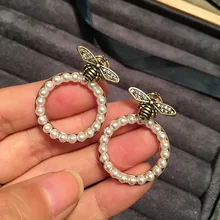 Корейские ювелирные изделия пчелиный жемчуг круглые серьги женские до и после серьги S925 Серебряная игла из нержавеющей стали модные новые