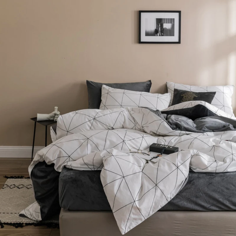 

High Quality Beding Set Keep Warm Cotton + Velvet Four piece Suit Duvet Cover Bed Sheet Pillowcase DHL Free Shipping