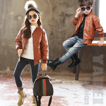 

Children's leather coat girls 2019 new spring and autumn clothing Korean boys pu leather jacket