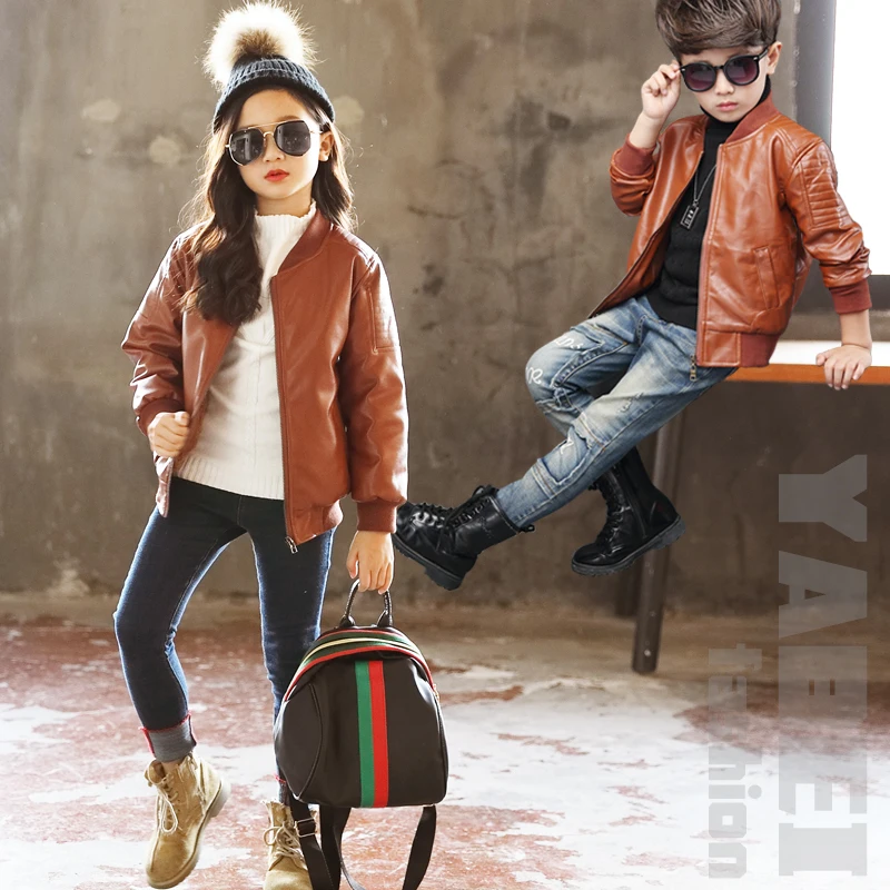amazing  Children's leather coat girls 2019 new spring and autumn clothing Korean boys pu leather jacket
