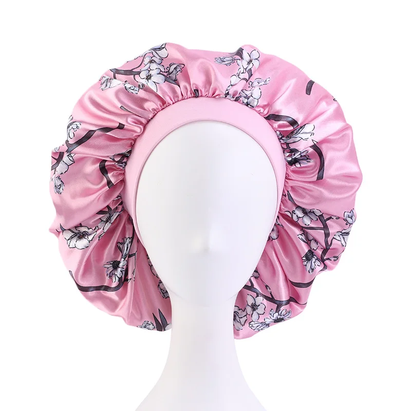 New Women Big Size Beauty print Satin Silky Bonnet Sleep Night Cap Head Cover Bonnet Hat for For Curly Springy Hair BlackTJM-408C Extra Large Print Satin Silky Bonnet Sleep CapTJM-408B Extra Large Print Satin Silky Bonnet Sleep Cap flapper headband Hair Accessories